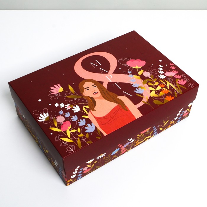 складная коробка подарочная с 8 марта 20 х 18 х 5 см Коробка подарочная складная, упаковка, «8 марта, girl», 30 х 20 х 9 см