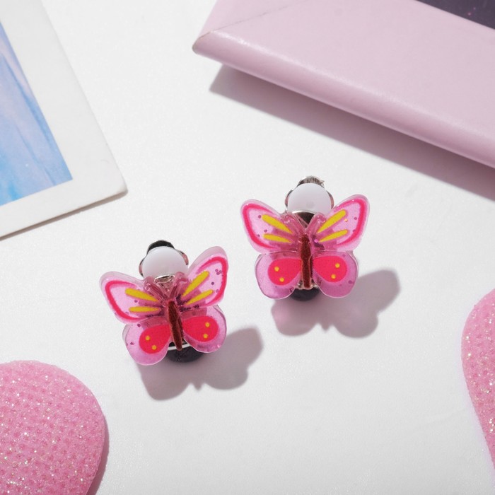 Клипсы детские "Выбражулька" бабочка глянец, цвет розовый