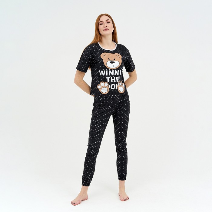 фото Комплект домашний (футболка,брюки) женский, цвет тёмно-серый/принт медведь, размер 44 paris