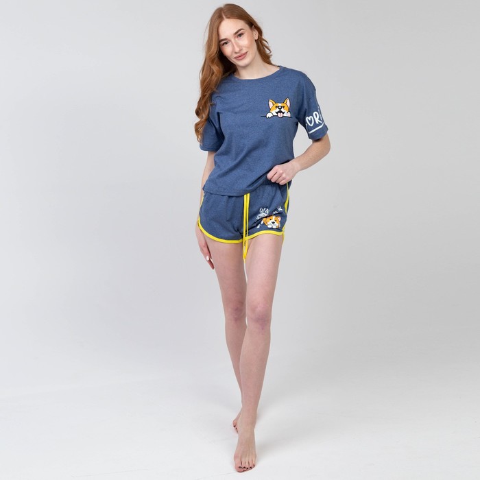 Комплект домашний (футболка,шорты) женский, цвет синий, размер 48