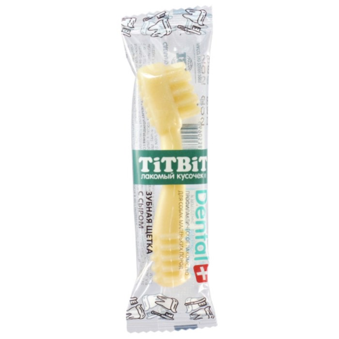 ДЕНТАЛ+ Зубная щетка для собак Titbit для маленьких пород, с сыром 15 г титбит дентал зубная щетка с сыром для собак маленьких пород артикул ал019900 7509270 archibal d 632