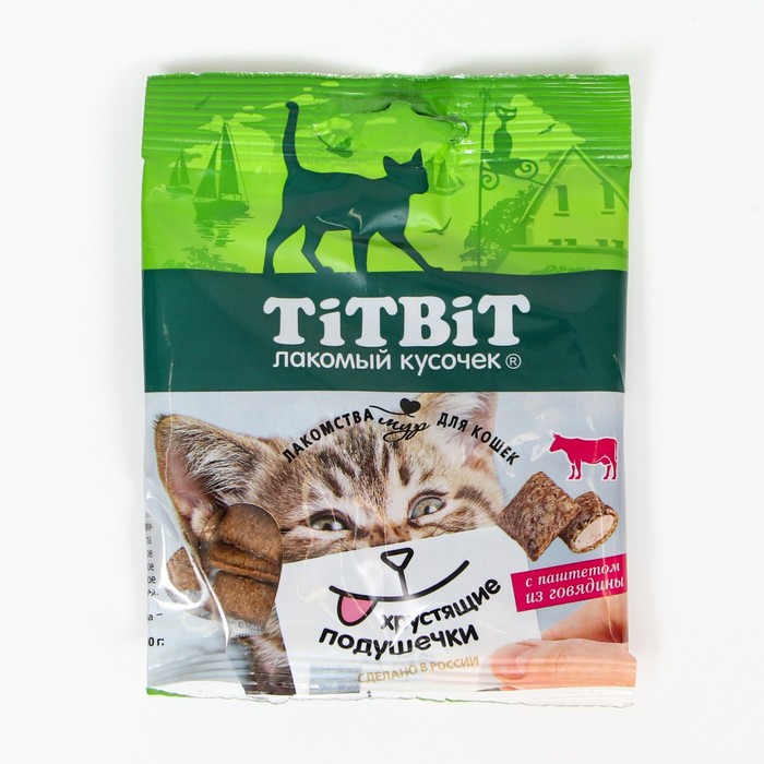 Лакомство для кошек Titbit Хрустящие подушечки, паштет из говядины, 30 г