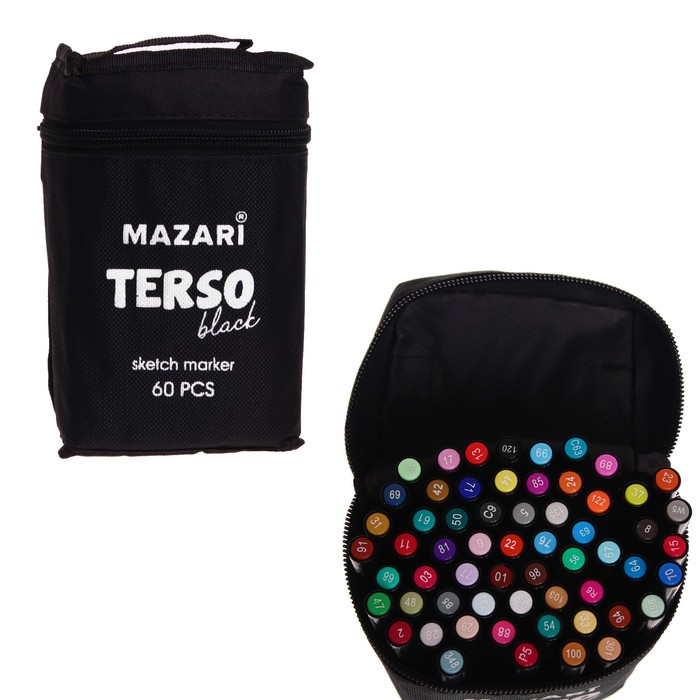 Набор двусторонних маркеров для скетчинга Mazari Terso Black, 60 цветов набор маркеров pictoria набор двусторонних спиртовых маркеров для скетчинга и творчества 48 цветов