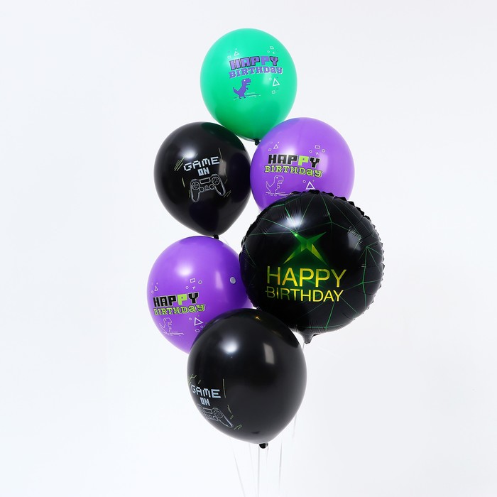 

Букет из шаров Happy Birthday, game, латекс, фольга, набор 6 шт.