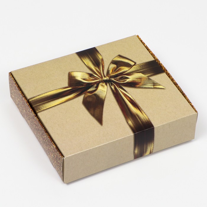 Коробка подарочная Бант, золотая 20 х 18 х 5 см