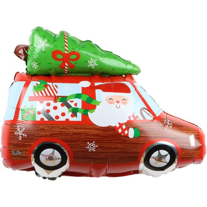 Шар фольгированный 27 Автомобиль Деда Мороза, фигура, 1 шт.