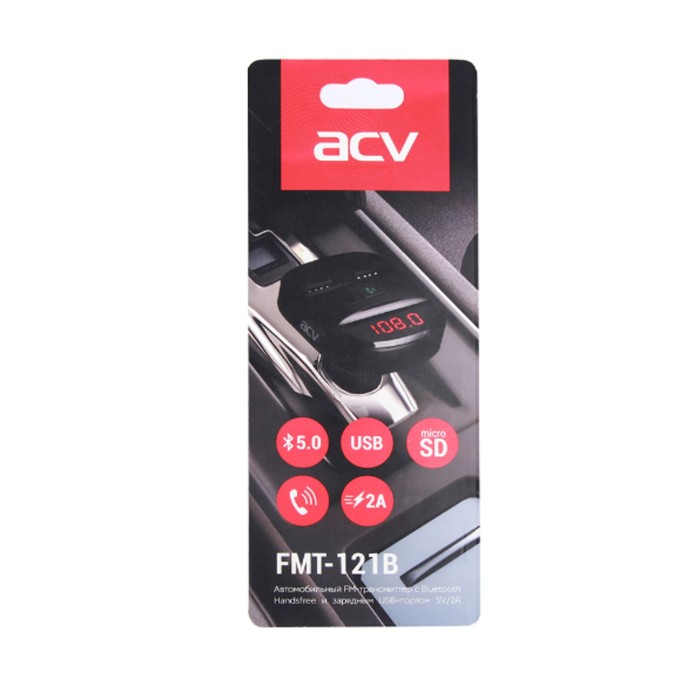 фото Fm-трансмиттер acv fmt-121 жк-дисплей/usb/microsd/bluetooth