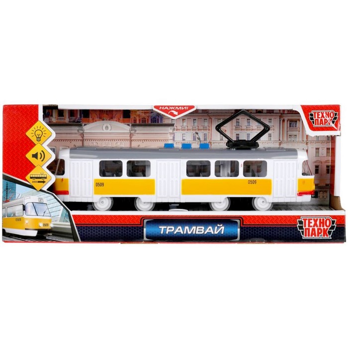 Модель «Трамвай», 21,5 см, 3 кнопки, свет-звук, инерция, цвет жёлтый модель троллейбус метрополитен 19 см свет и звук 3 кноп цвет синий