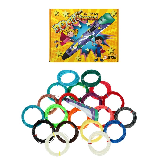 3D ручка 3Dali Plus Comics, ABS и PLA, + пластик ABS-20, 20 цветов по 10 метров