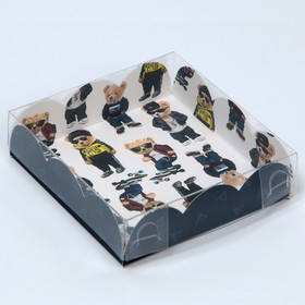Коробка для кондитерских изделий с PVC крышкой «Мишки», 10,5 × 10,5 × 3 см Ош