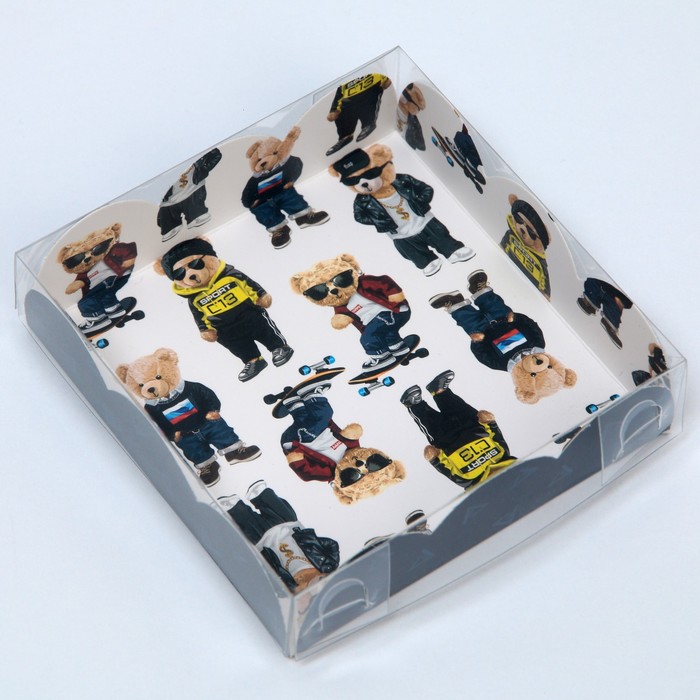 

Коробка для кондитерских изделий с PVC крышкой «Мишки», 10,5 × 10,5 × 3 см