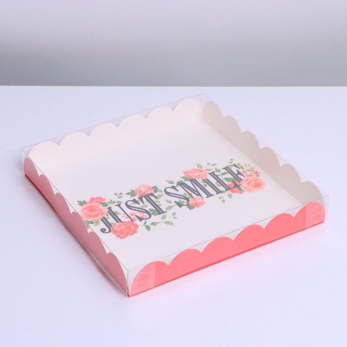 

Коробка для кондитерских изделий с PVC крышкой «Just smile», 21 × 21 × 3 см