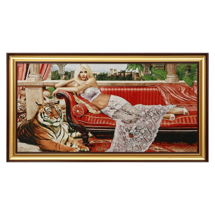 E073-40х80 Картина из гобелена "Девушка с тигром" (48х87)