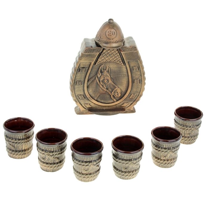 Штоф с рюмками "Подкова с узором" бронза, 7 предметов, 1 л