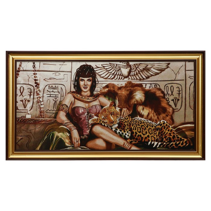 E082-40х80 Картина из гобелена "Девушка и леопард" (48х87)