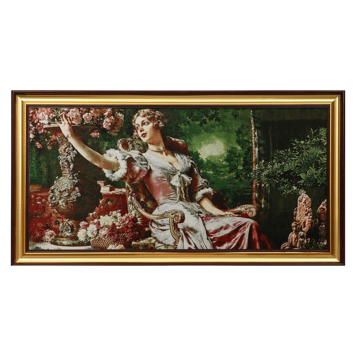 M048-40х80 Картина из гобелена "Девушка в кресле и розы" (47х87)