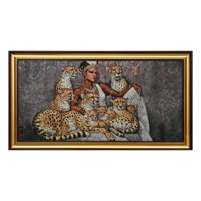 

R203-40х80 Картина из гобелена "Семейство леопардов и негритянка" (48х87)