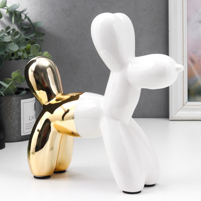 Сувенир керамика "Воздушный шарик - собачка" бело-золотой 21х7,5х22 см