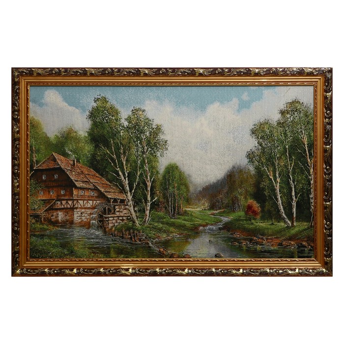 

W002-50х80 Картина из гобелена "Дом с водяной мельницей" (57х87)