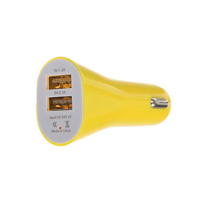 Автомобильное зарядное устройство, универсальное, 2 USB - 1,0А; 2,1A, 12-24V, МИКС