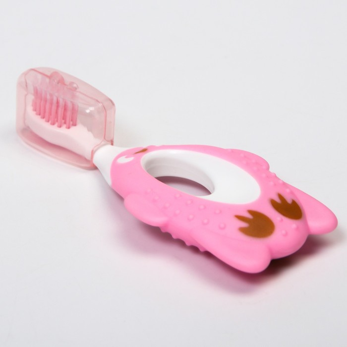 цена Детская зубная щетка, нейлон, с ограничителем, цвет розовый