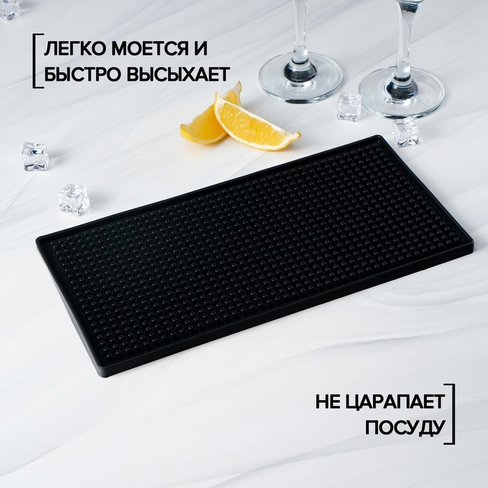 фото Барный коврик доляна, 30×15×0,9 см, резина, цвет чёрный
