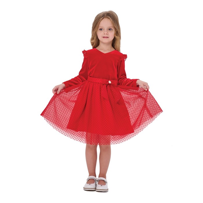 фото Платье для девочек, рост 104 см, цвет красный карамелли