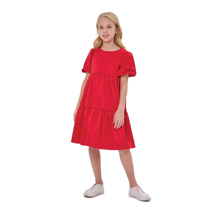 фото Платье для девочек, рост 146 см, цвет красный карамелли