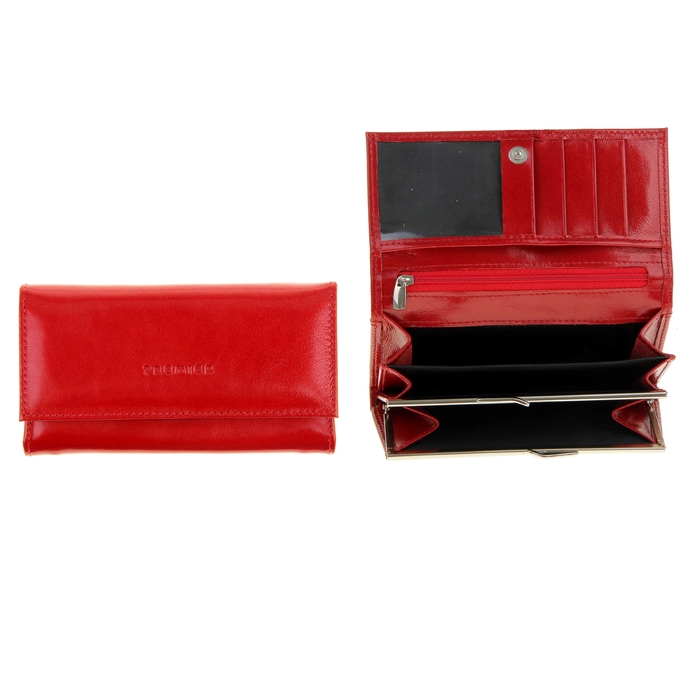 Кошелёк женский на кнопке, 3 отдела для купюр, для монет, для кредитных карт, цвет красный