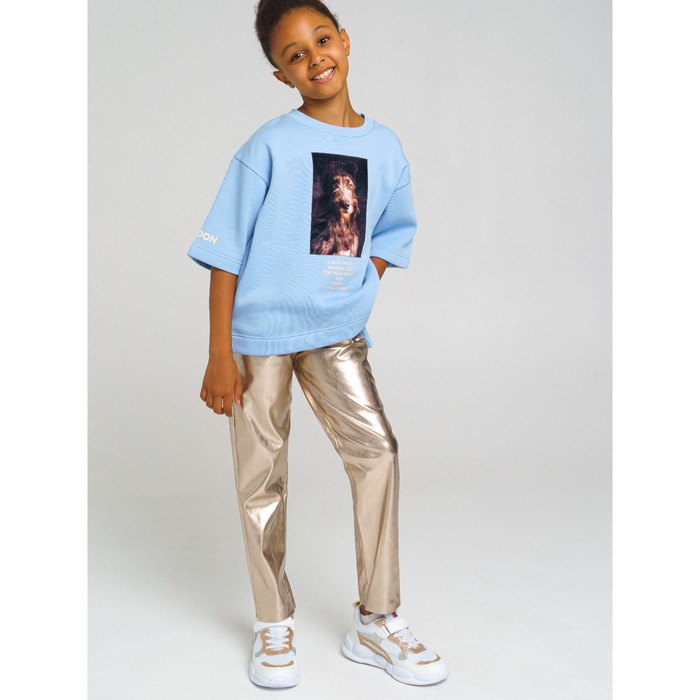 фото Брюки из экокожи с золотистым покрытием для девочки, рост 146 см, цвет коричневый playtoday