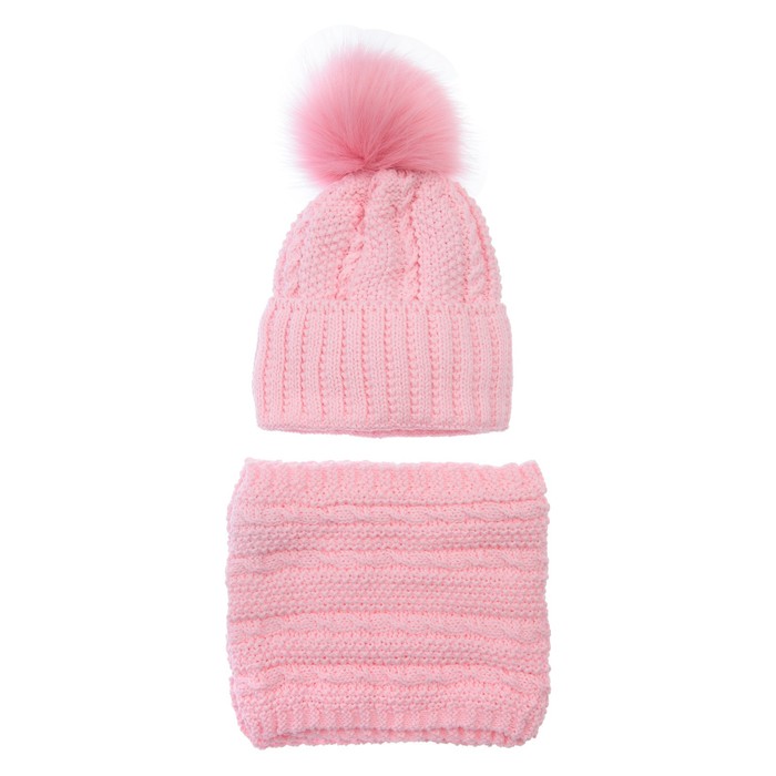 Комплект вязаный для девочки: шапка и снуд, размер 50, цвет светло-розовый