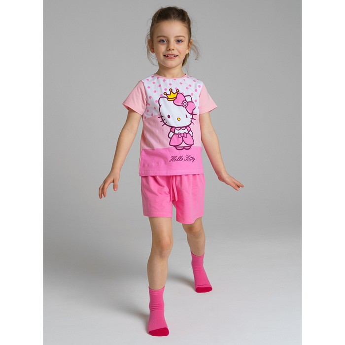 Комплект с принтом Hello Kitty: футболка и шорты для девочки, рост 98 см, цвет розовый