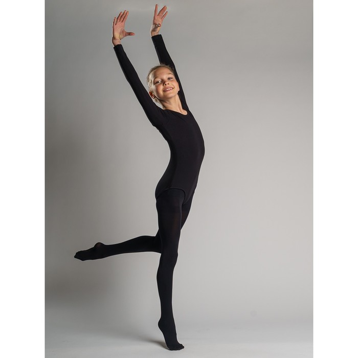 фото Купальник гимнастический с длинным рукавом для девочки, рост 110 см, цвет черный playtoday