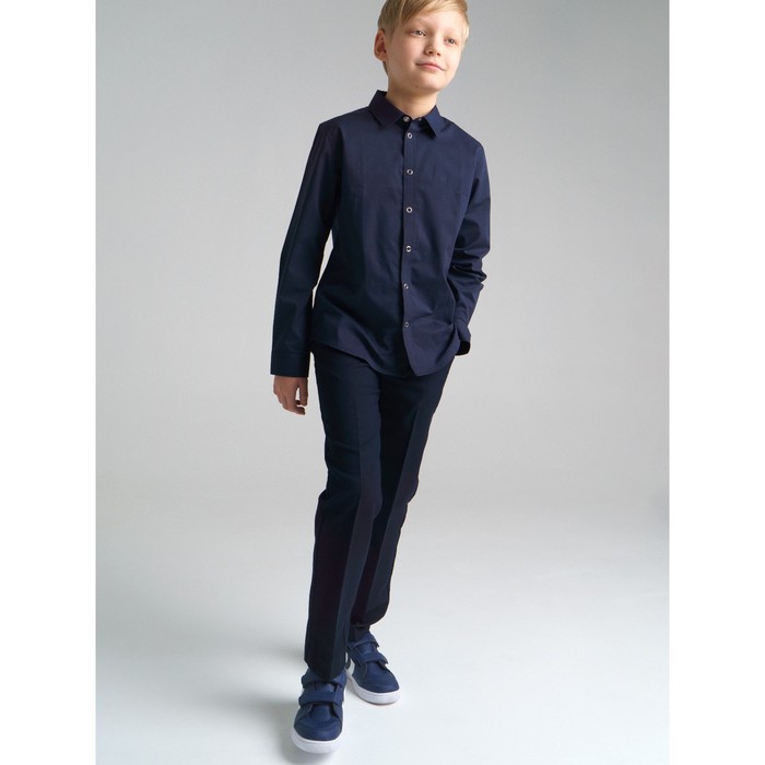 Рубашка текстильная на кнопках для мальчика, рост 128 см, цвет тёмно-синий