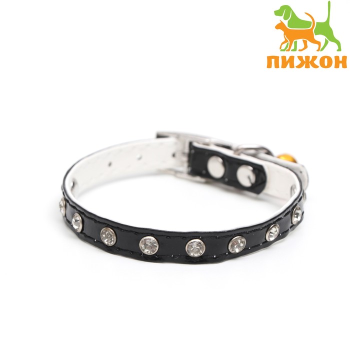 

Ошейник с круглыми стразами, 28 х 1 см, ОШ 21-25 см, искусств. кожа, чёрный