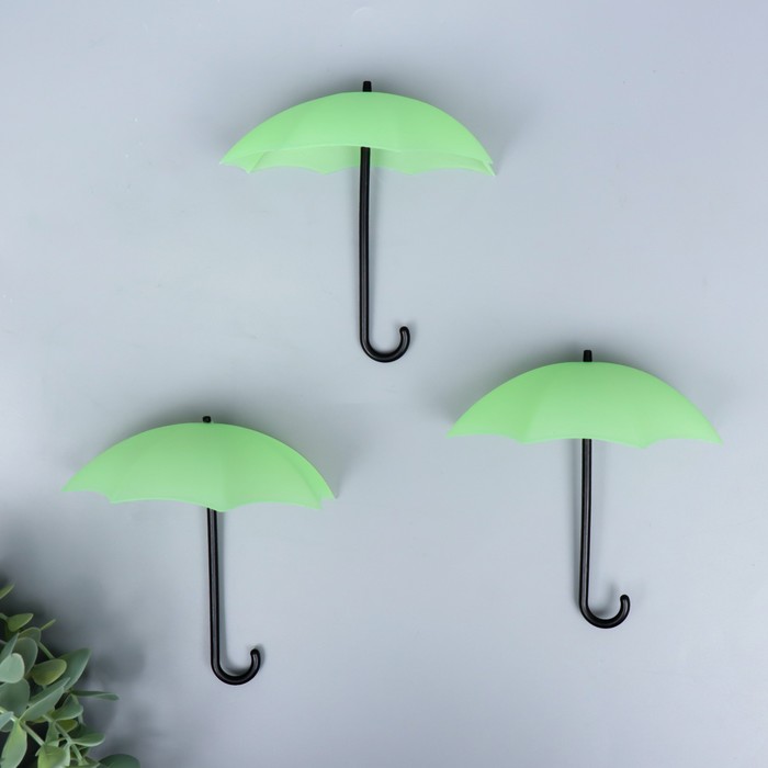 

Крючки декоративные пластик светяся в темноте "Зонтики" набор 3 шт 12х7х11,5 см МИКС