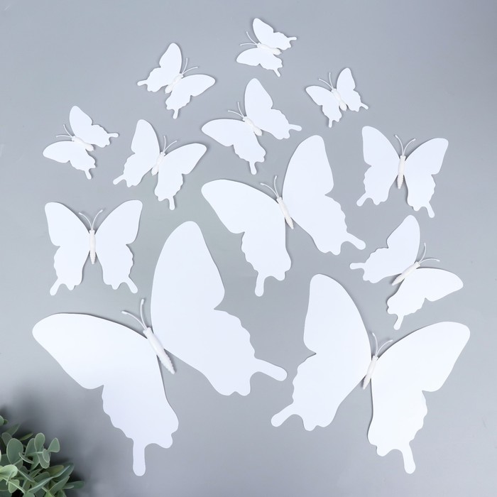 цена Магнит пластик Бабочки двойные крылья белый набор 12 шт