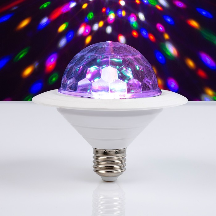 фото Лампа диско шар, d=12 см, 220v, вращение, цоколь е27, мульти luazon lighting