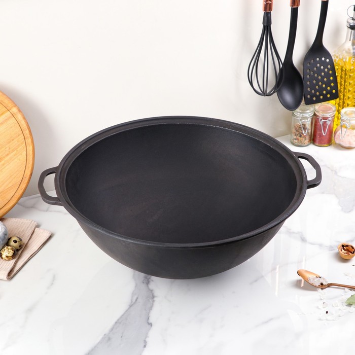 фото Казан азиатский чугунный wok, 12 л, премиум набор maysternya