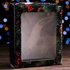 Коробка подарочная, крышка-дно, с окном 'Новогодние подарки', 18 х 15 х 5 см, 1 шт. Ош