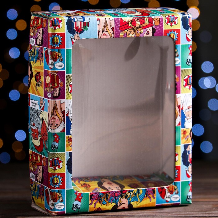 Коробка подарочная, крышка-дно, с окном "Pop-art поздравления", 18 х 15 х 5 см, 1 шт.