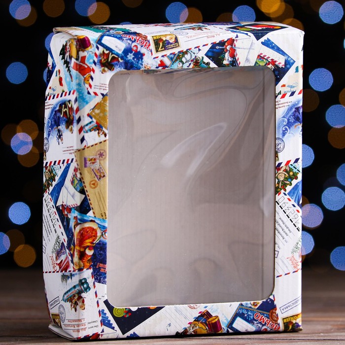 Коробка подарочная, крышка-дно, с окном Новогодняя почта, 18 х 15 х 5 см, 1 шт.