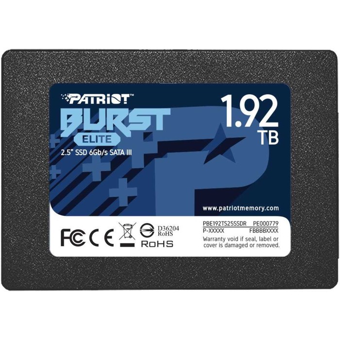 

Накопитель SSD Patriot PBE192TS25SSDR Burst Elite, 1920 Гб, SATA III