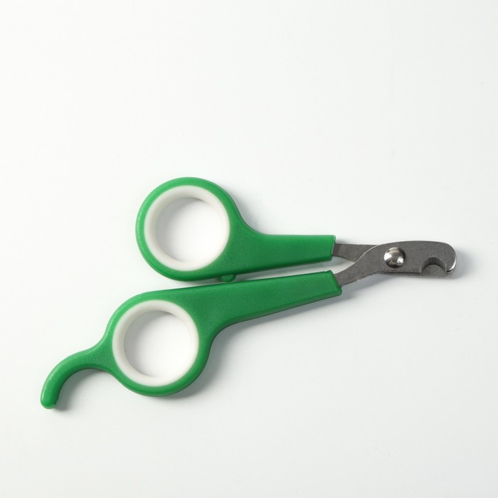 Ножницы-когтерезы с упором для пальца, отверстие 6 мм, зелёные с белым