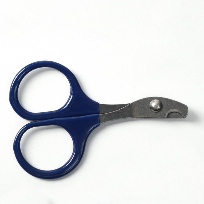 Ножницы-когтерезы изогнутые с прорезиненными ручками, отверстие 6 мм, тёмно-синие