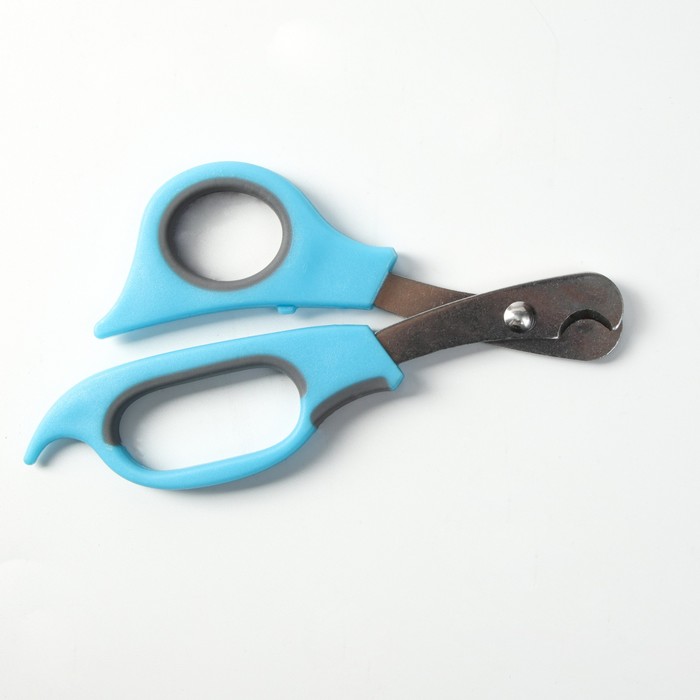 Ножницы-когтерезы средние с упором для пальца, голубые с серым
