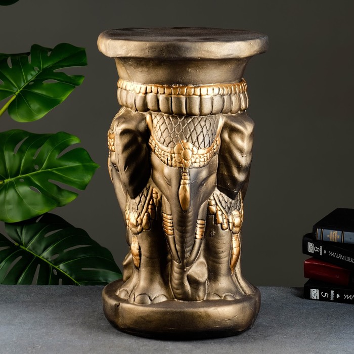 фото Фигура - подставка "три слона" 28х28х50см, черное золото хорошие сувениры