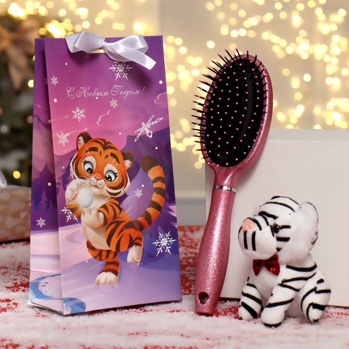 Подарочный набор «Новогодний тигр», 2 предмета: массажная расчёска, игрушка, цвет МИКС