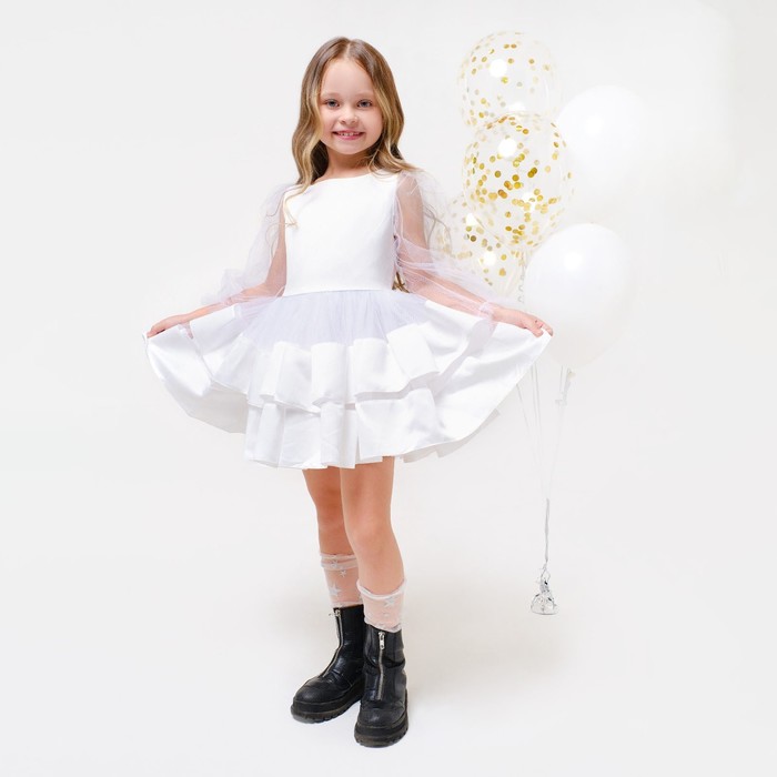 Платье нарядное детское KAFTAN, рост 98-104 см (30), белый платье нарядное детское kaftan рост 98 104 см 30 белый