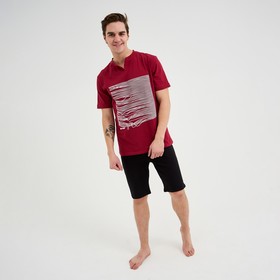 Комплект домашний мужской (футболка, шорты), цвет красный/чёрный, размер 48 Ош